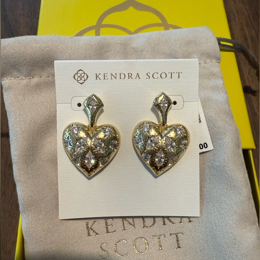 Kendra Scott Holland Heart - Gold Heart Earrings with Crystal Accents